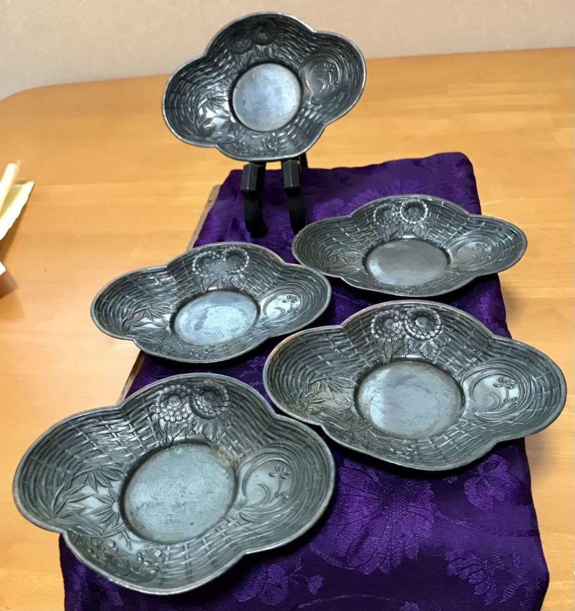 ☆うぶ出し.年代物.時代物.煎茶道具.茶道具.茶托.四君子.古銅.5客.瑞峯