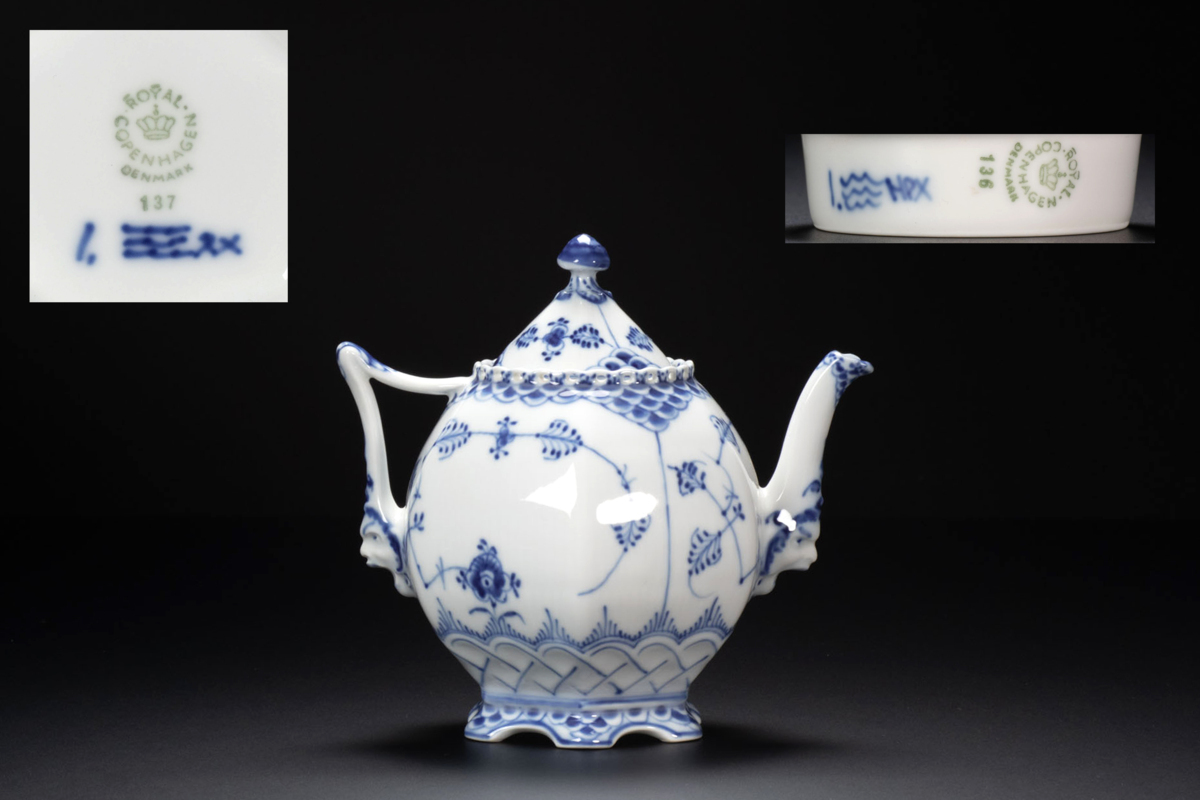 ROYAL COPENHAGEN ロイヤルコペンハーゲン ブルーフルーテッド フルレース ティーポット　　518_1