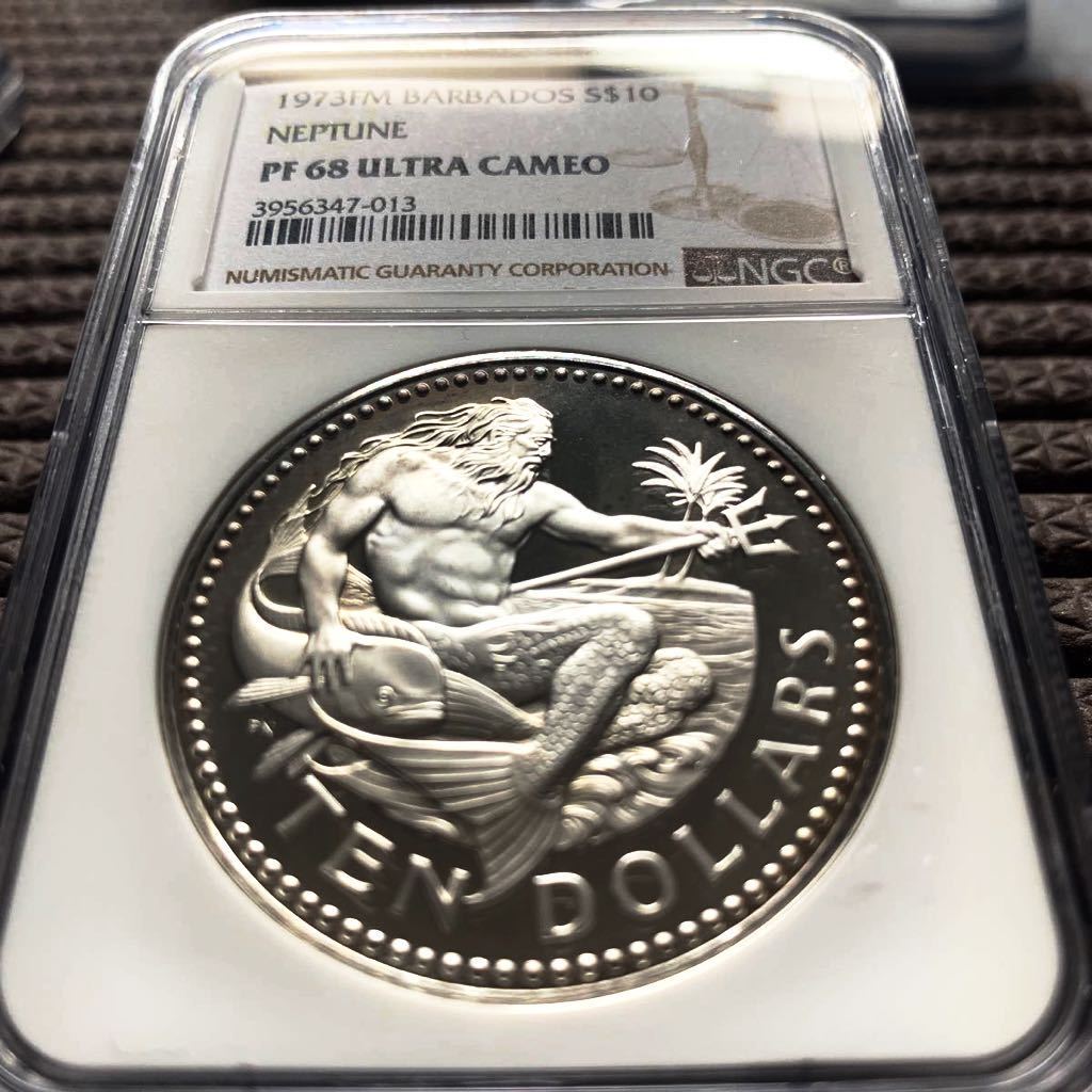 NGC鑑定済1973年バルバドス10ドル銀貨PF68(ラテンアメリカ)｜売買され