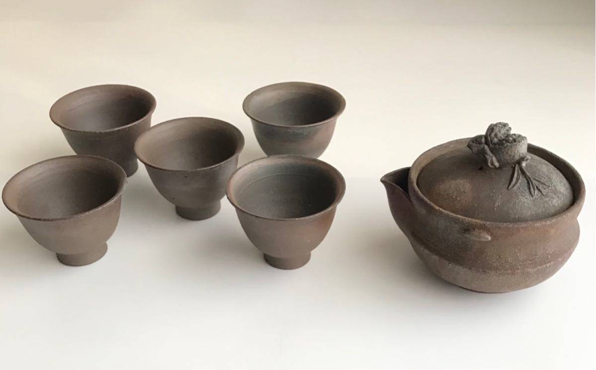 備前焼 手造宝瓶 煎茶碗5客 煎茶道具 在銘 KF0714春湖苑 備前焼 宝瓶