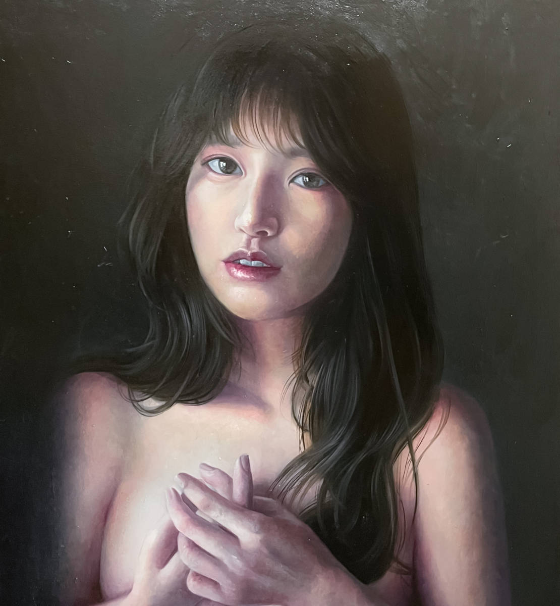 新作☆茅原佳介 「 雫 」 油彩 F6号 写実絵画 ◇リアリズム 女性ヌード