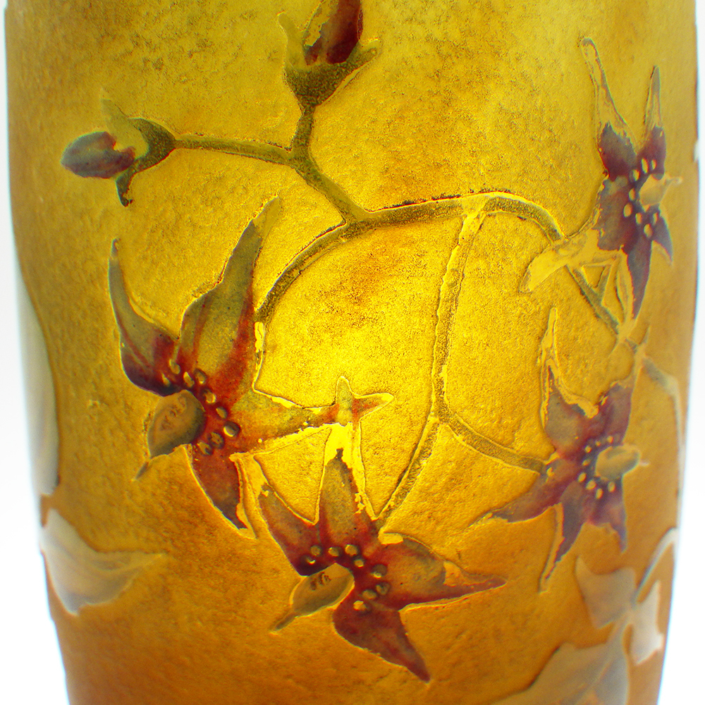 19世紀　ドームナンシー　異色ガラス溶込酸化腐食彫花瓶　東さ7-0130☆2F 19世紀 ドームナンシー 異色ガラス溶込酸化腐食彫花瓶 東さ7-0130