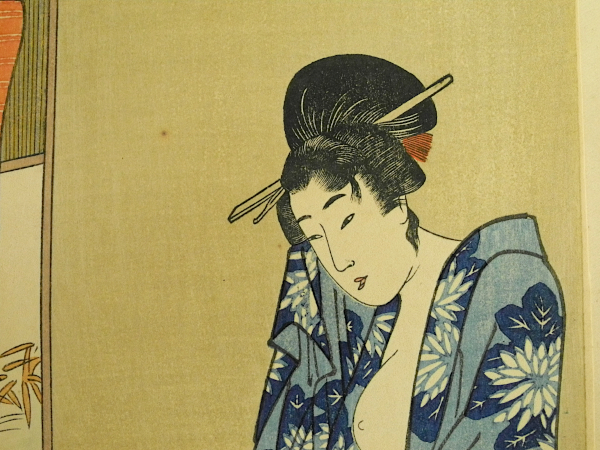美人画 2枚 鳥居清満 ほたるがり 喜多川歌麿 湯上り美人と猫 浮世絵