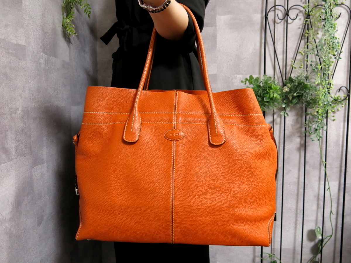 極美品✨トッズ トートバッグ レザー オレンジ レザー ○超美品○TOD