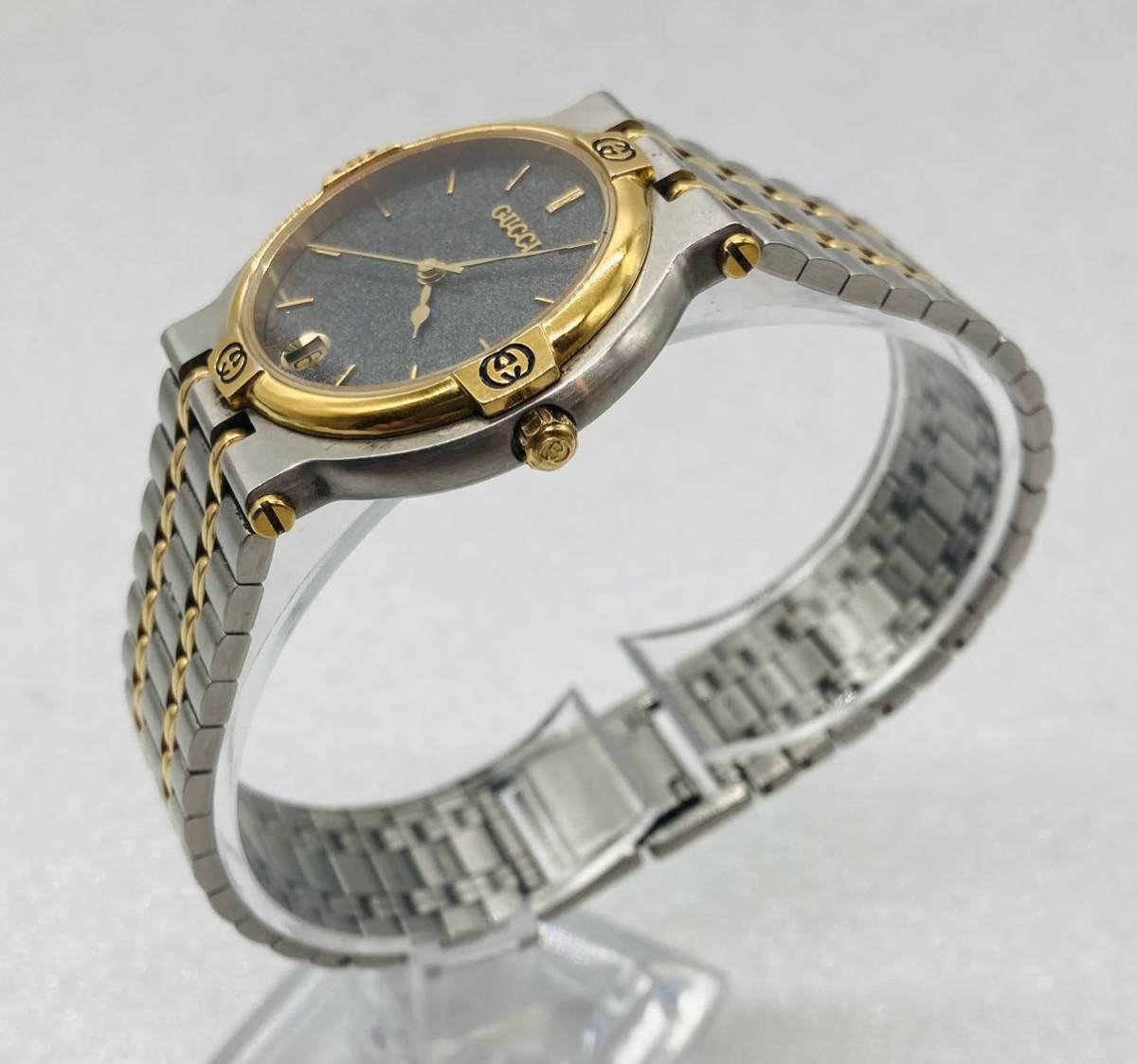 3e129 必見！ GUCCI グッチ 9000M デイト コンビカラー クオーツ
