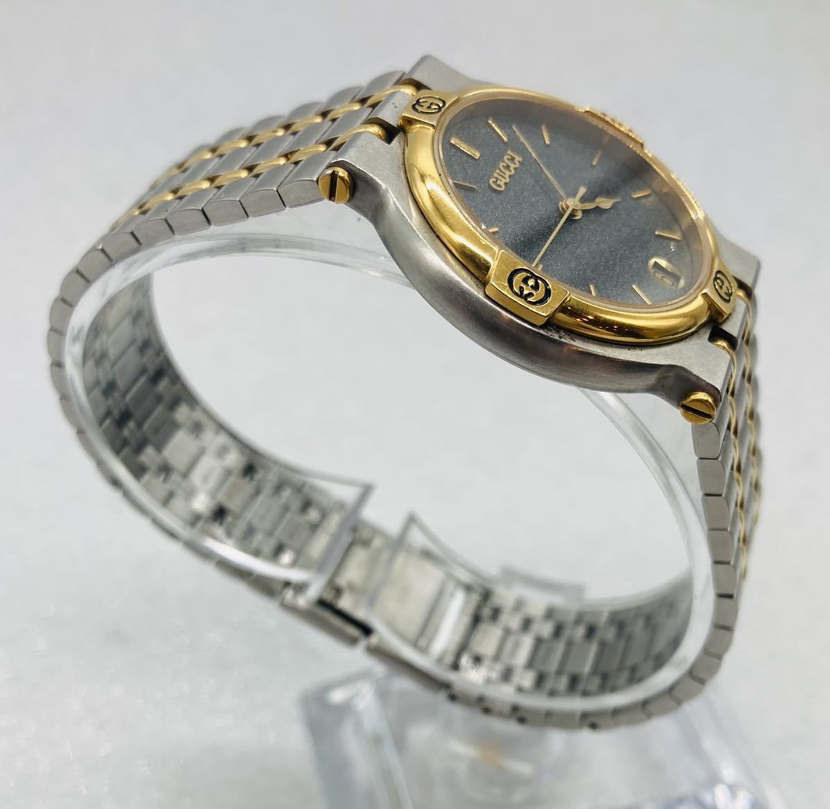 3e129 必見！ GUCCI グッチ 9000M デイト コンビカラー クオーツ