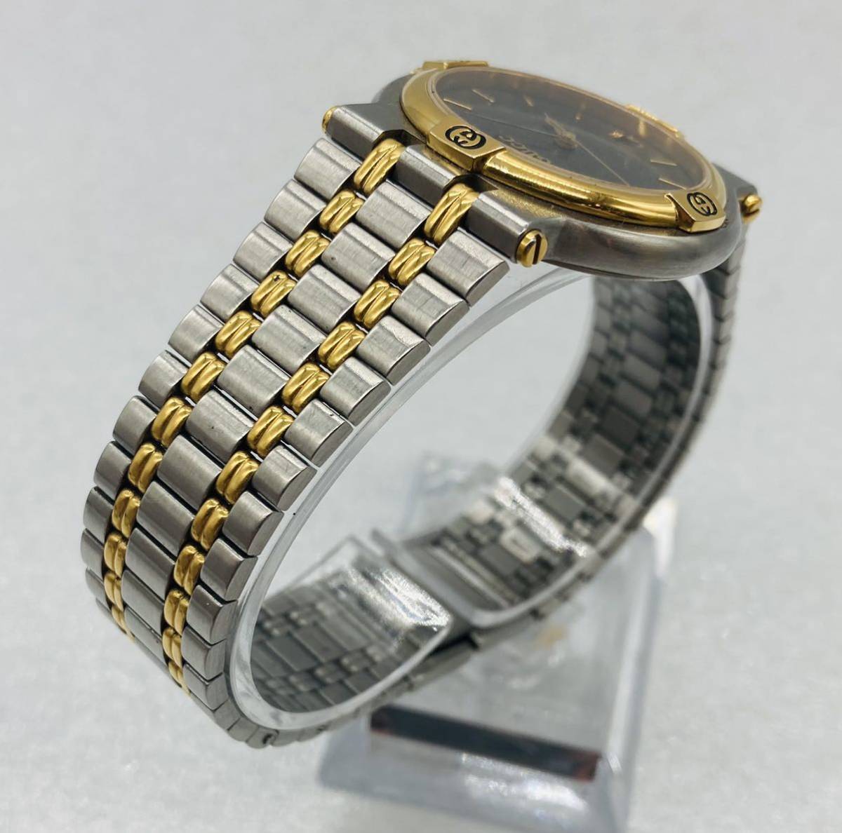 3e129 必見！ GUCCI グッチ 9000M デイト コンビカラー クオーツ
