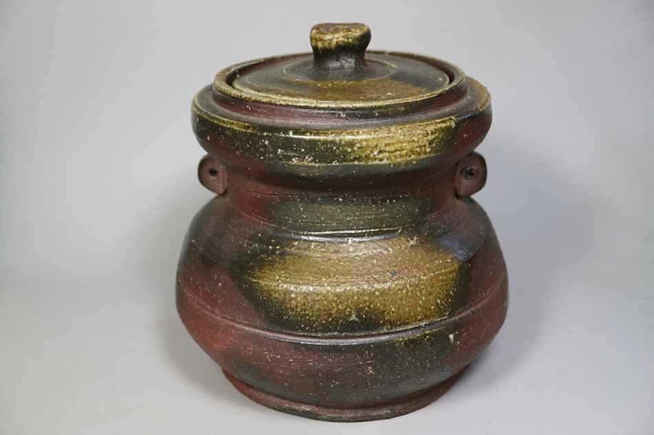 備前焼 山本雄一 造 備前水指 共箱 共布(本体/蓋) 栞付・旧家の整理品
