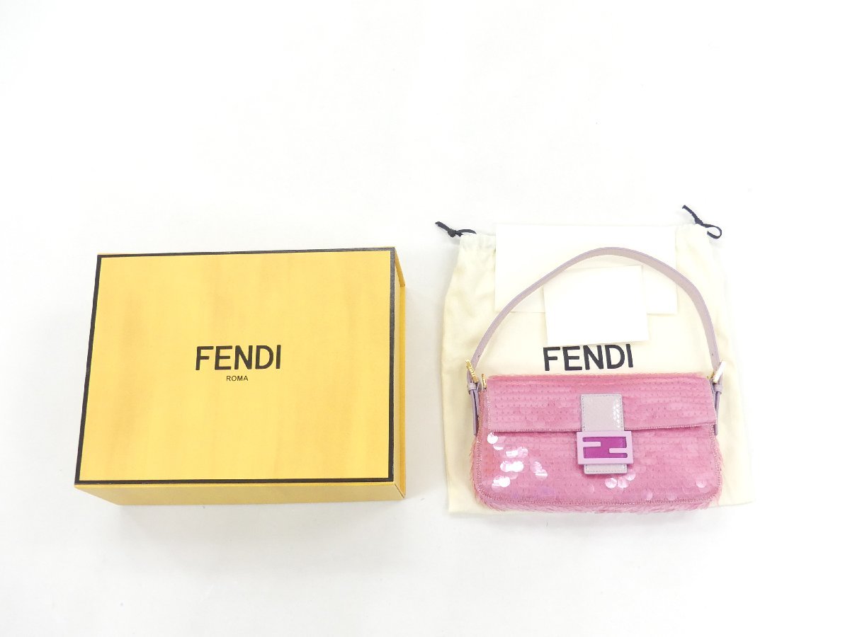 美品 FENDI バケット1997 ショルダーバッグ ピンクサテン/スパンコール 