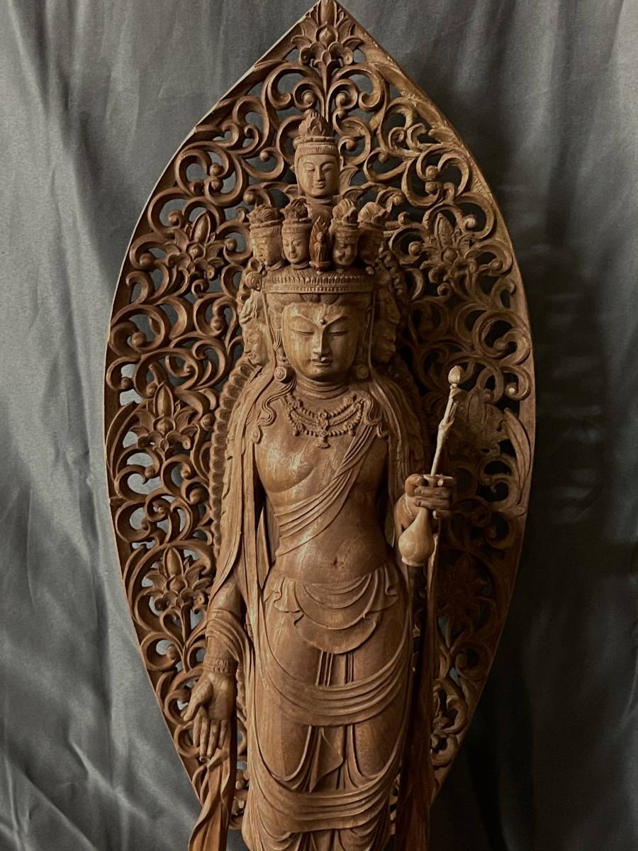 井波彫刻 総楠製 極上彫 仏教工芸品 木彫仏像 大型高62cm 馬頭