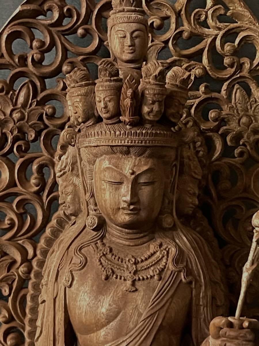井波彫刻 総楠製 極上彫 仏教工芸品 木彫仏像 大型高62cm 馬頭