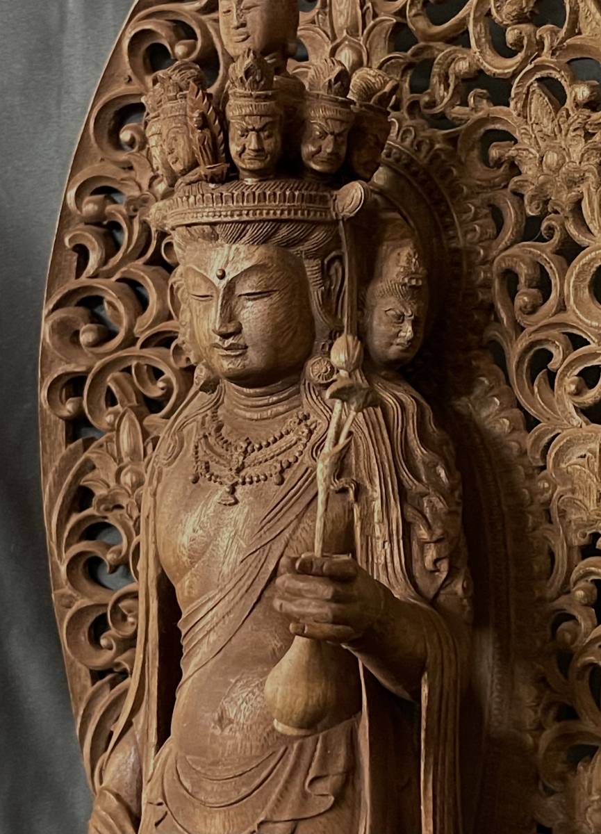 井波彫刻 総楠製 極上彫 仏教工芸品 木彫仏像 大型高62cm 馬頭