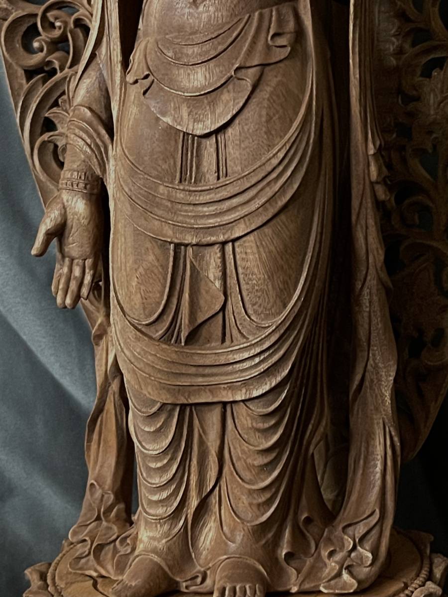 井波彫刻 総楠製 極上彫 仏教工芸品 木彫仏像 大型高62cm 馬頭