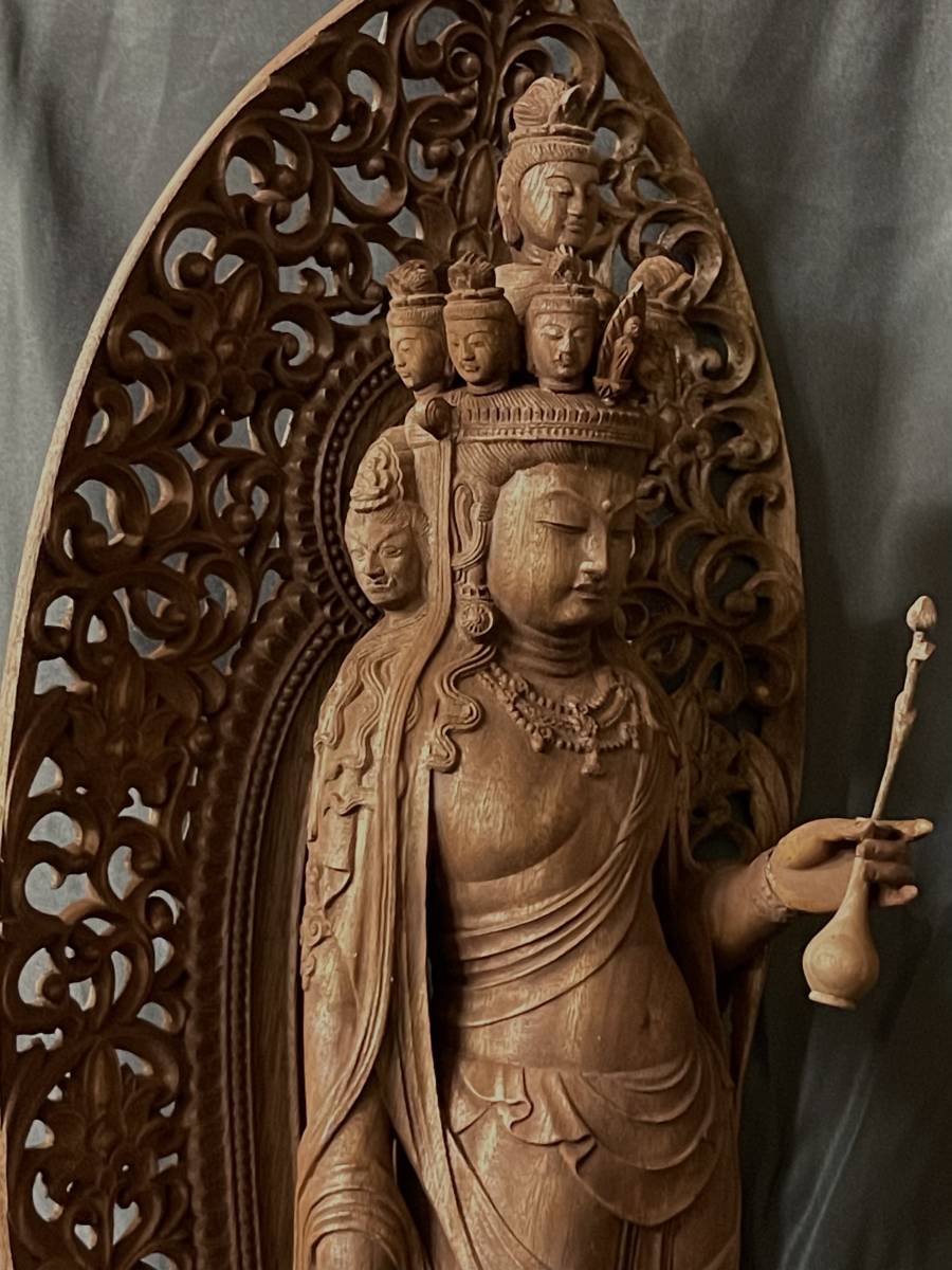 井波彫刻 総楠製 極上彫 仏教工芸品 木彫仏像 大型高62cm 馬頭