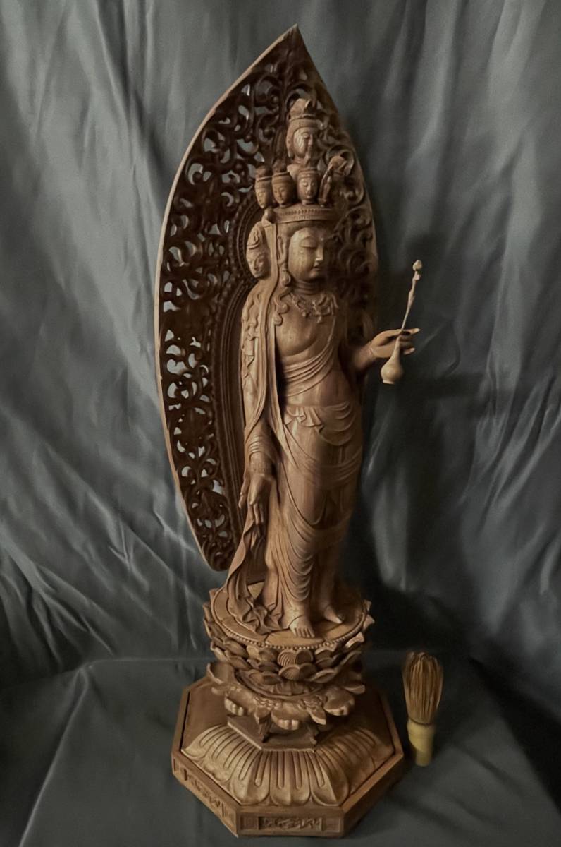 井波彫刻 総楠製 極上彫 仏教工芸品 木彫仏像 大型高62cm 馬頭
