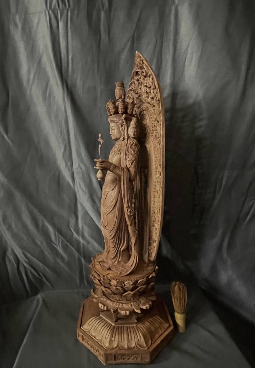 井波彫刻 総楠製 極上彫 仏教工芸品 木彫仏像 大型高62cm 馬頭