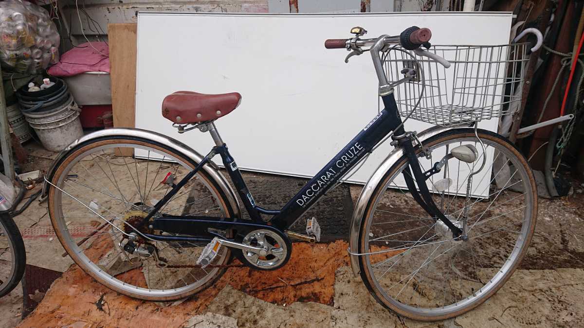 シティー 自転車 27インチ LEDオートライト 6段ギア 鍵なし 青 BAA  