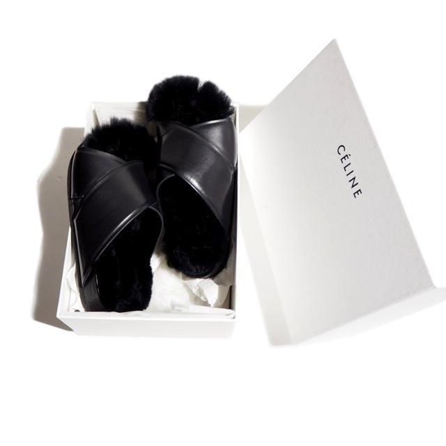 W9051R51 ▽CELINE セリーヌ▽ インソール ファー レザー フラット  