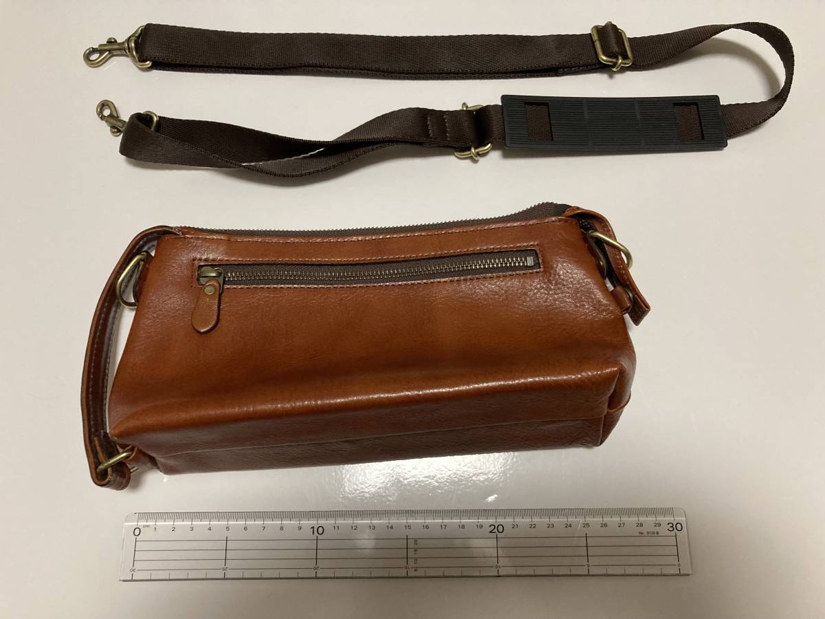 未使用 即決送料無料 本革 セカンドバッグ メンズ ブラウン メーカー不明 ポーチ