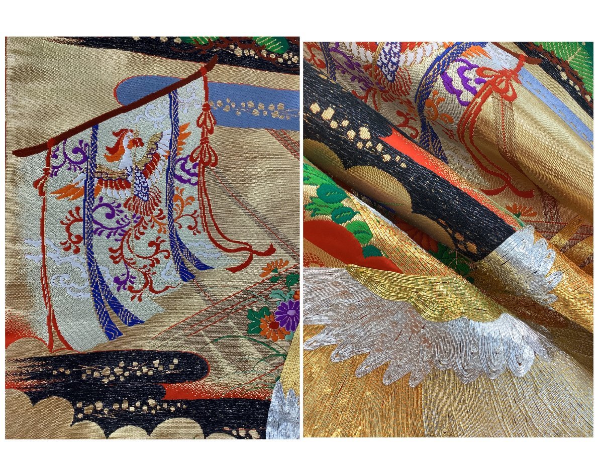 色打掛 結婚式 花嫁衣裳 婚礼衣装 2-3 刺繍 鶴 ☆mk-0002 赤 きもの 結婚式準備 – レンタル 和装 十二単風糸巻文 結婚式の色打掛・花嫁用着物|赤×黒のグラデ地に金の松と鶴・十二単風