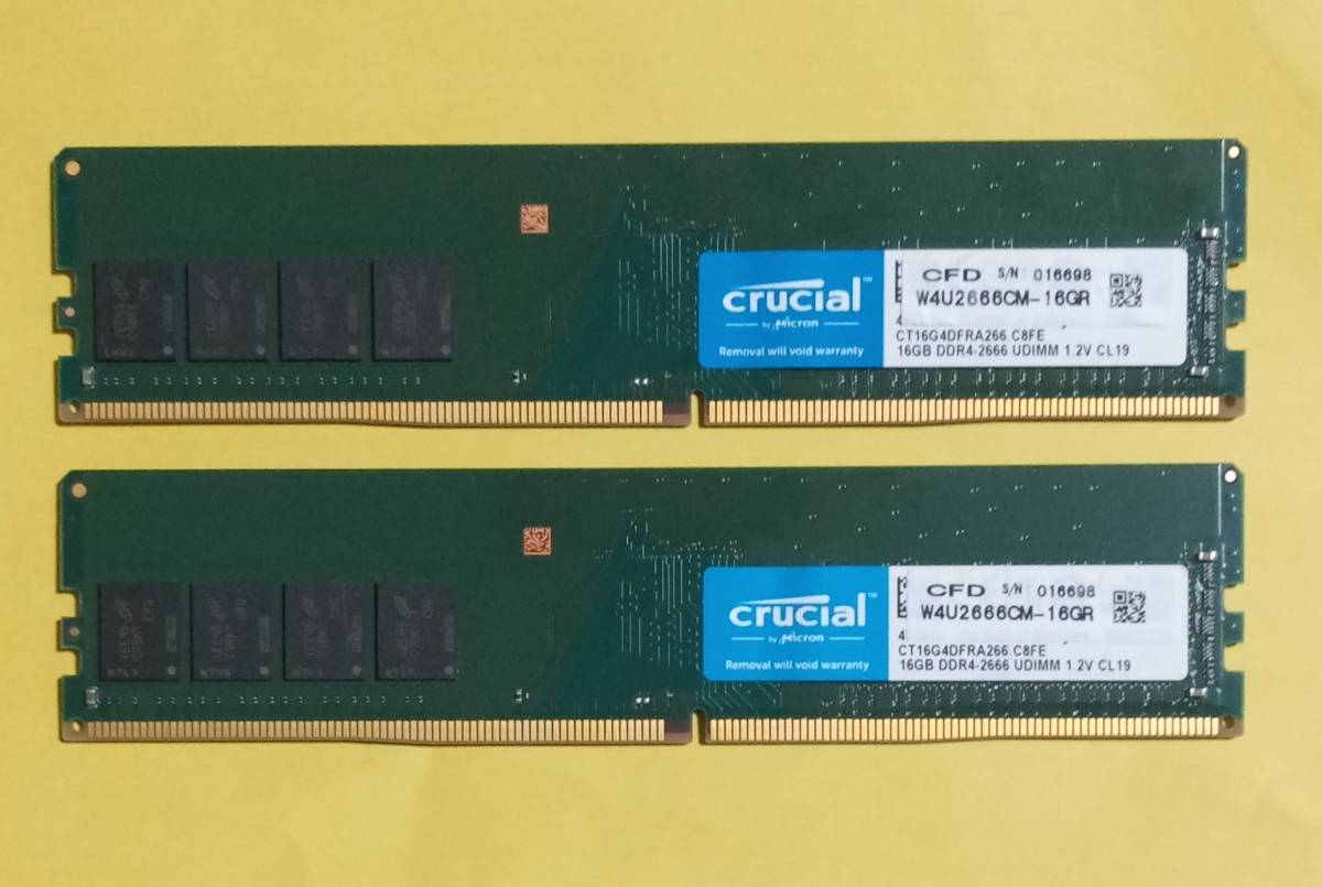  M643-A Crusial DDR4-2666 16GB&times;2枚 計32GB PC4-21300 デスクトップPC用 non-ECC Unbuffered W4U2666CM-16GR(その他)｜売買されたオークション情報、yahooの商品情報をアーカイブ公開 - オークファン DIMM