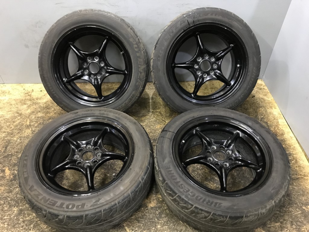 【BS POTENZA RE-71R 195/55R15】【無限 RNR 15インチ6.5J4HPCD100+45】希少絶版廃盤 軽量 シビック インテグラ フィット等　(VTG386) クレジットカード QR決済可能 1円スタート【BS POTENZA RE-71R 195/55R15】【無限 RNR 15インチ6.5