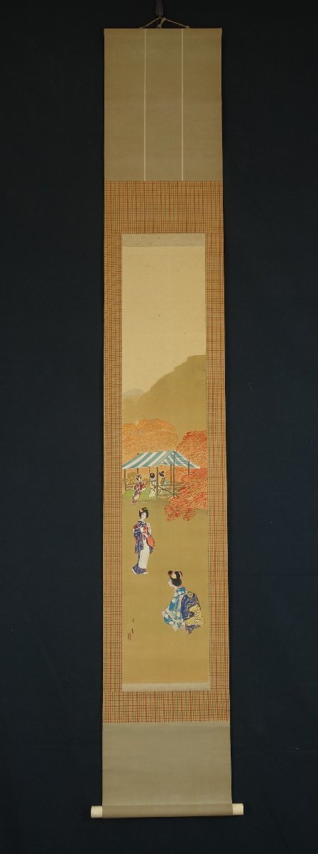真作】 蔵壷◇『大江良起 紅葉下乃五美人図』 1幅 共箱 古筆 古文書