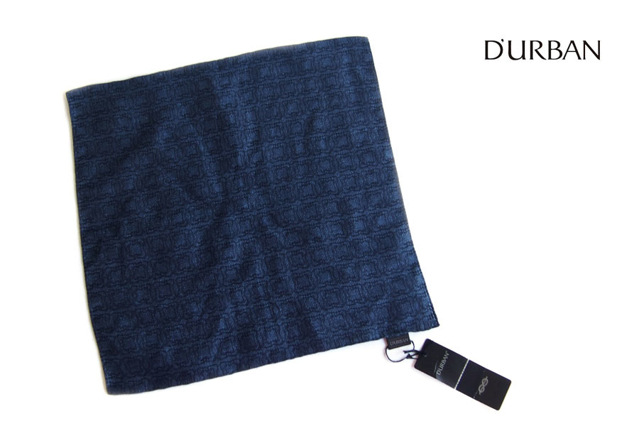 送料無料★新品｜未使用｜ダーバン｜D'URBAN｜リネン×シルク総柄ポケットチーフ｜ネイビー