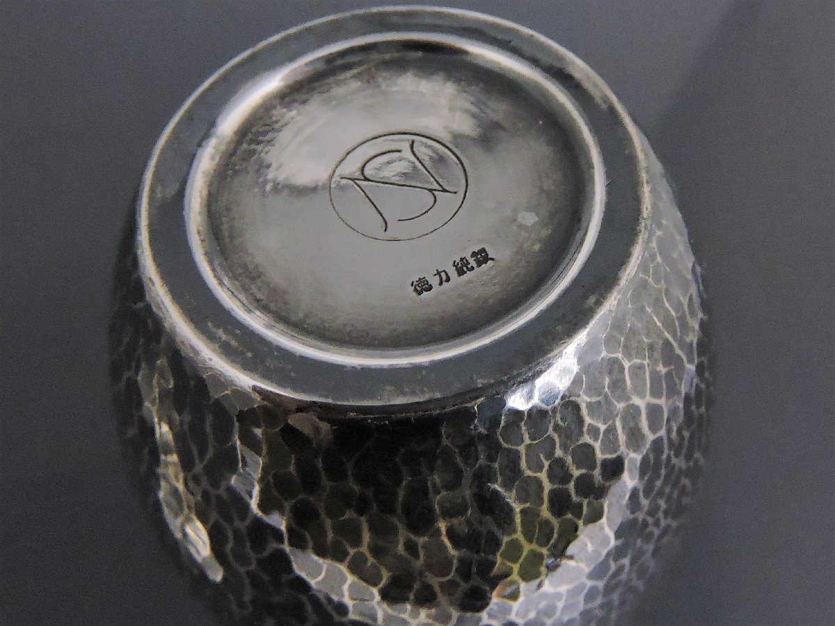 純銀製 シルバー 徳力等 徳利 お猪口 盃 槌目デザイン 酒器 3点セット