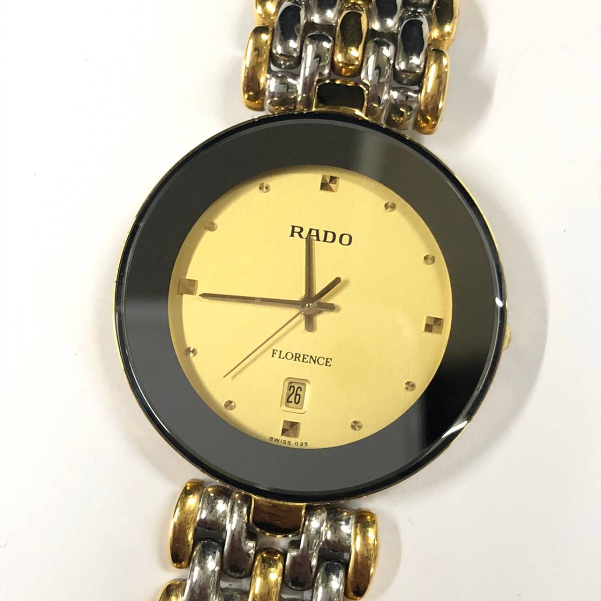 1円〇稼働〇良品〇【ラドー】フローレンス 石入り4P 黒文字盤 QZ
