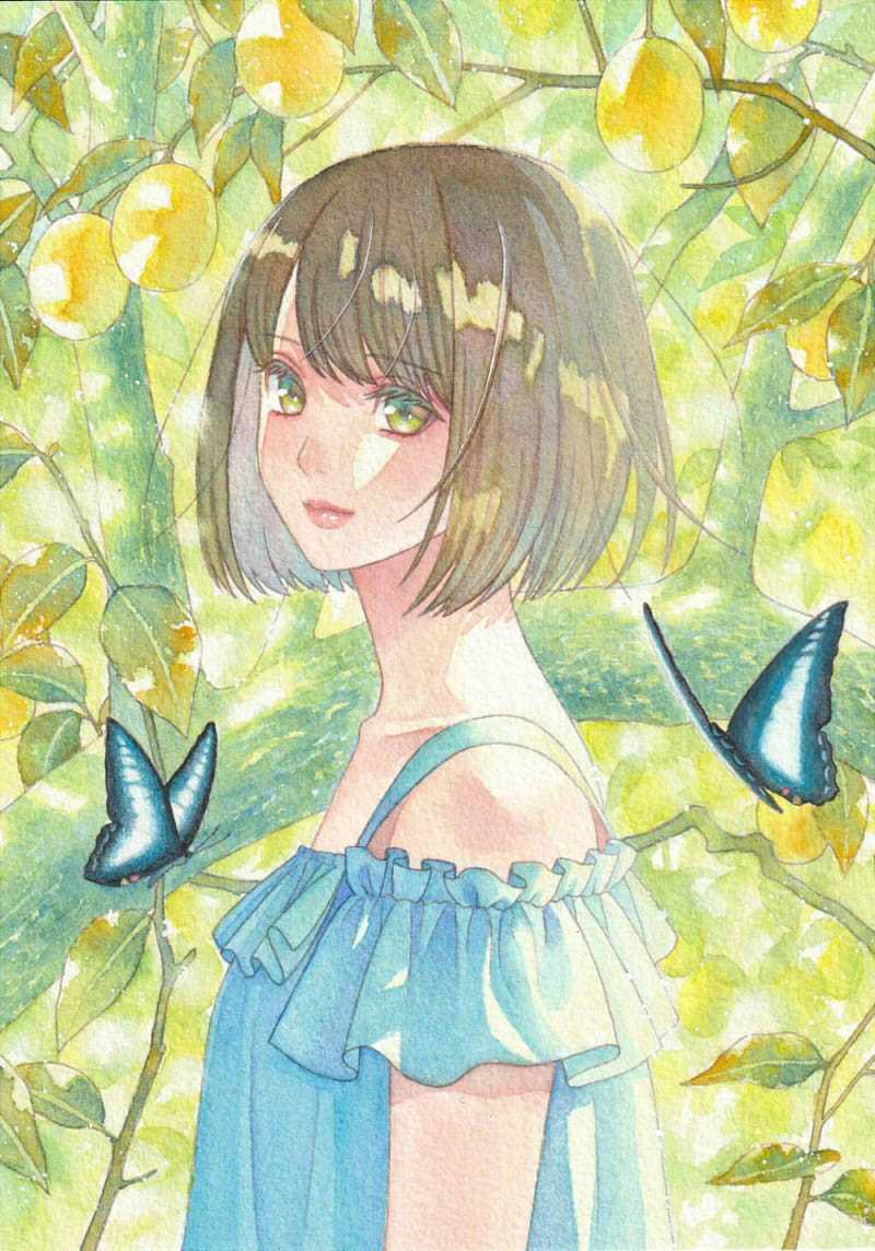 オリジナル手描きイラスト】「浴衣と風鈴」☆透明水彩☆ 21.0×14.8 A5