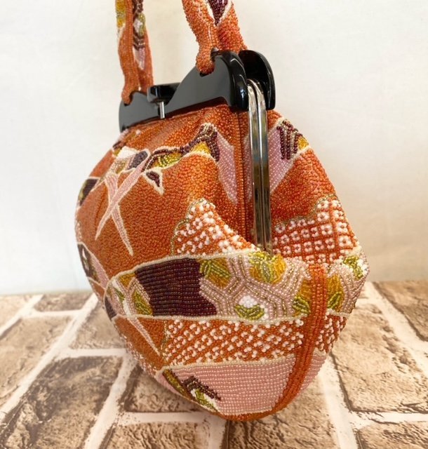【未使用品】和装小物　和装用バッグ 総ビーズ刺繍 花柄 未使用品】和装小物 和装用バッグ 総ビーズ刺繍 花柄 ヴィンテージ 総