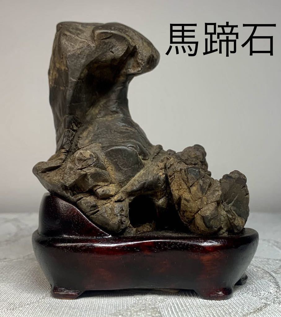 水石 「馬蹄石」 盆石 天然石 すいせき 台座付き 現品限り 盆栽 横13.5×高