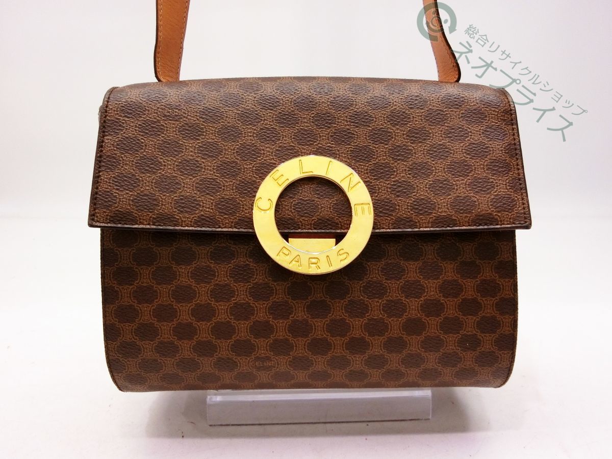 ◇Z2307 CELINE セリーヌ マカダム柄 サークルロゴ金具 PVC レザー 