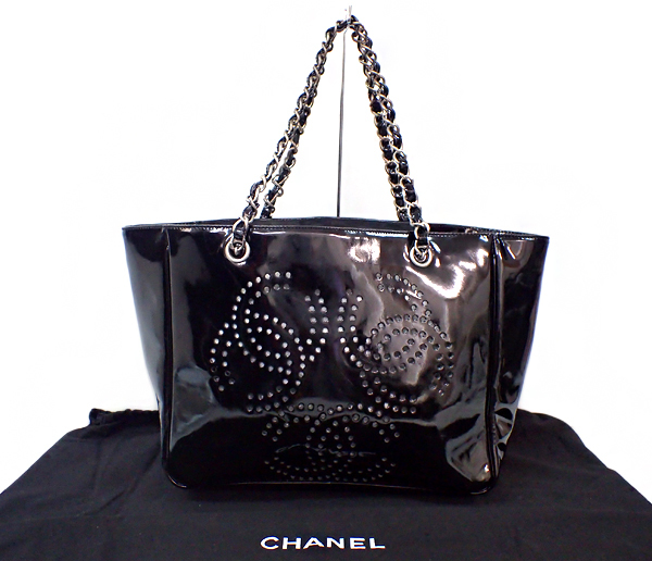 シャネル トートバッグ CHANEL パンチング 黒 シルバー金具 レディース 