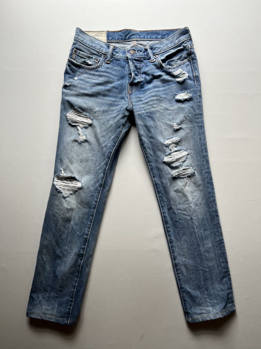abercrombie & fitch メンズ W30 ダメージ加工 色落ち加工 デニム