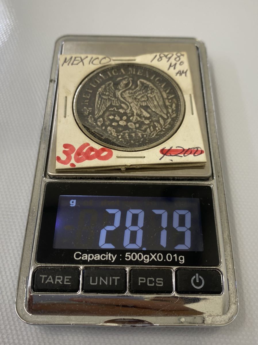 外国古銭】1898年 メキシコ 貿易銀 1ペソ UN PESO 大型銀貨(ラテン 