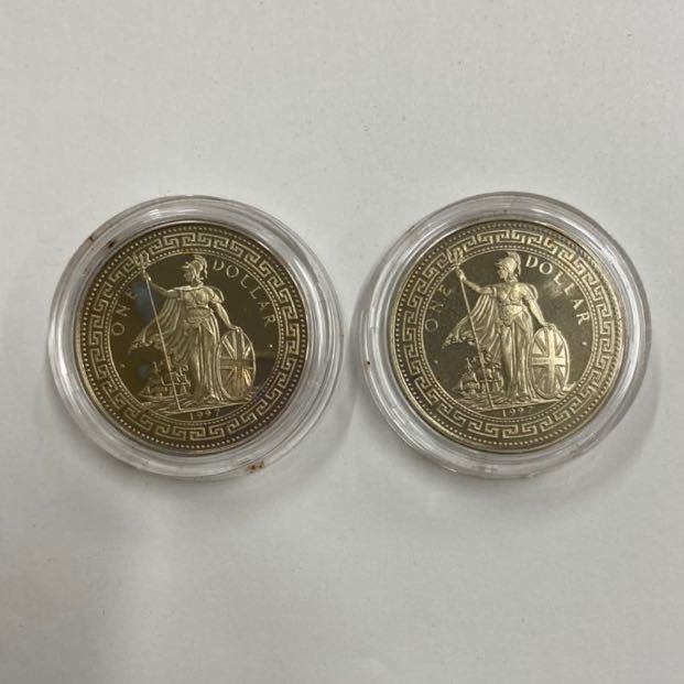 K0711】1997年 香港返還記念 1ドル 1$ TRADE DOLLAR カラーコイン 2枚