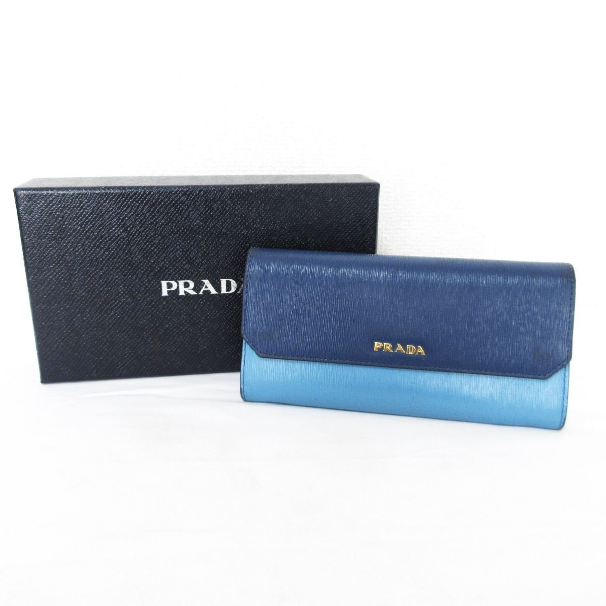 PRADA プラダ レザー ロングウォレット 長財布 札入れ 青 ブルー