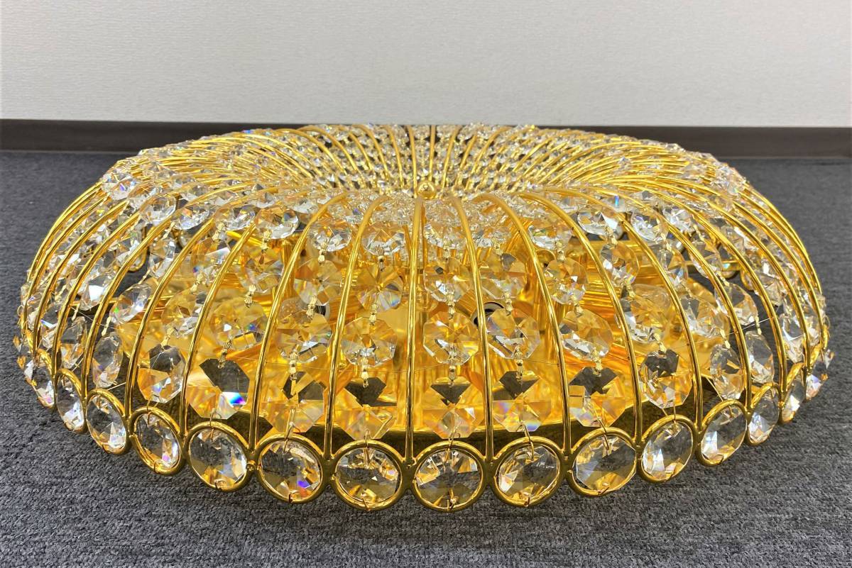 かぼちゃ型 Φ60㎝ 天吊り シャンデリア フルゴールドメッキ クリスタル 