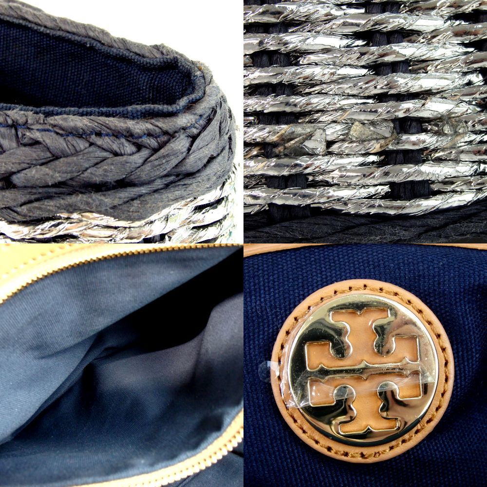 TORY BURCH トリーバーチ かごバッグ ボーダー トートバッグ ストロー×レザー【中古】29◆3-313 TORY トリーバーチ BURCH レディース ✨ ボーダーレザー