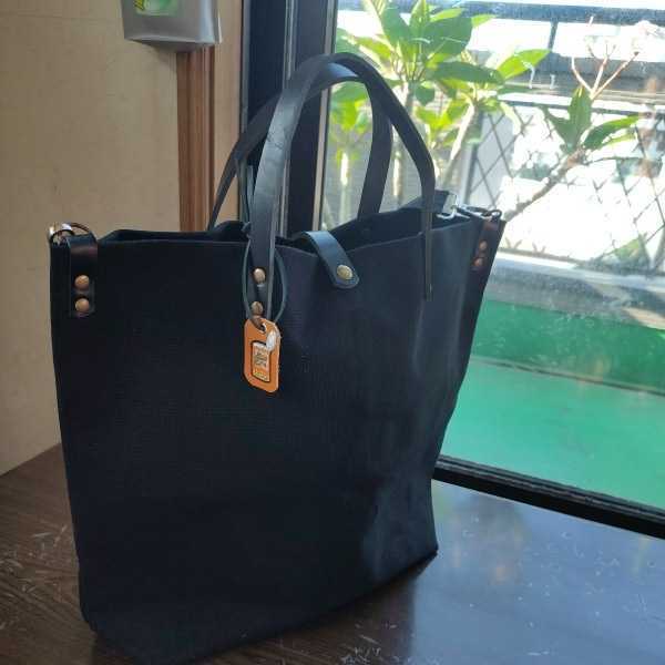 大得価，低価 ハンドメイド 栃木レザー 厚めの4号帆布 キャンバス 2WAY LLサイズ 軽量トートバッグ ブラックxブラック ショルダー A4対応 他にも出品(トートバッグ)｜売買されたオークション情報、yahooの商 トートバッグ