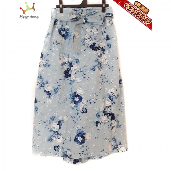 カネコイサオ KANEKO ISAO ロングスカート - ライトブルー×ブルー×白 レディース 花柄/ウエストゴム ボトムス