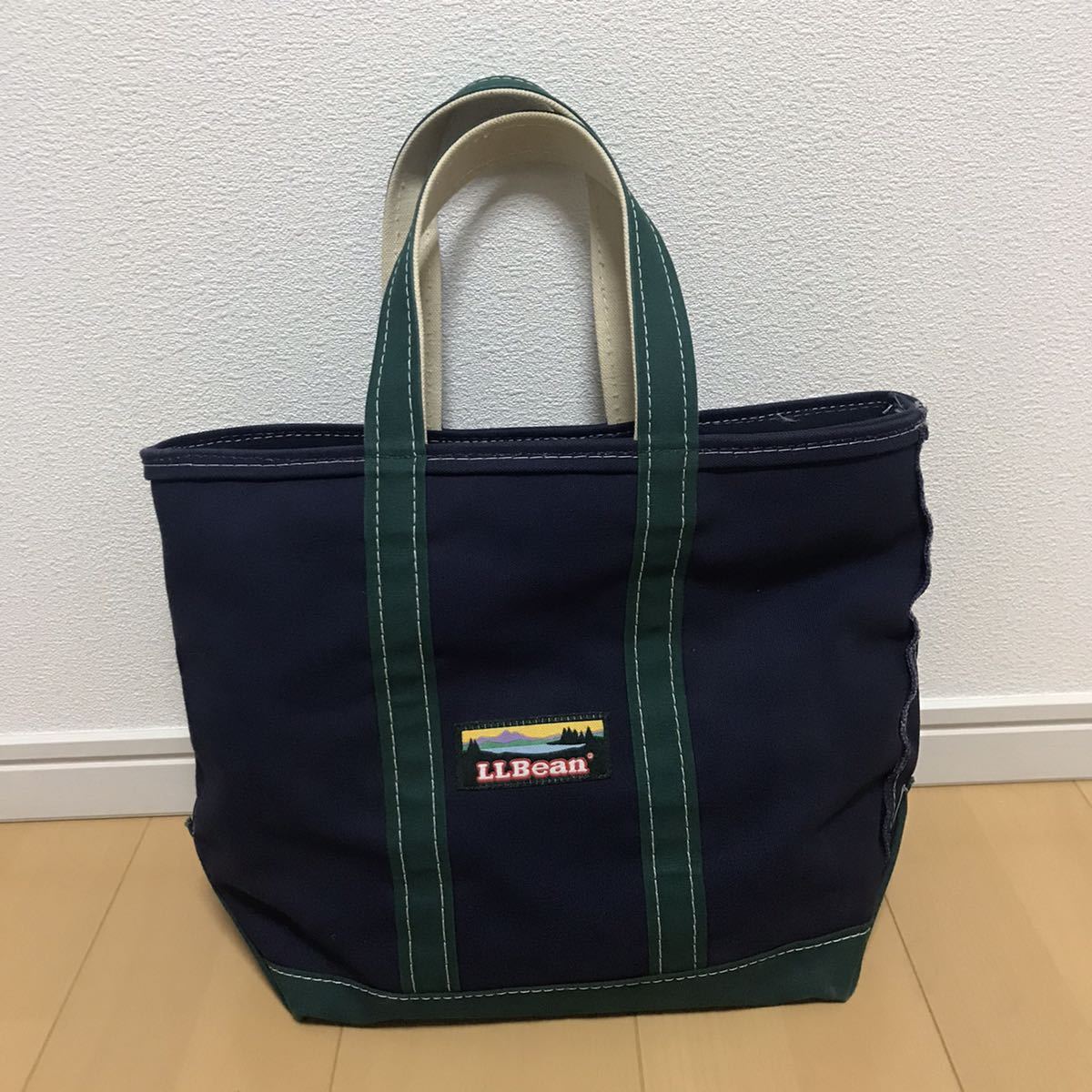 美品 L.L.Bean トート ネイビー×グリーン LLBEAN エルエルビーン 