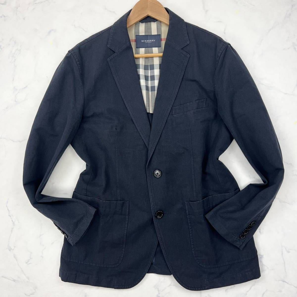 美品 バーバリー ロンドン テーラードジャケット アンコン リネン100% M A1 BURBERRY LONDON【一流の定番】リネン混 テーラード アンコン