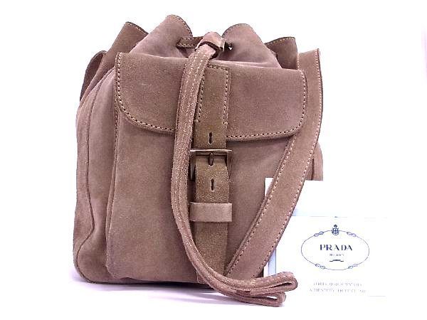 1円 PRADA プラダ スエード 巾着型 ショルダーバッグ クロスボディ  