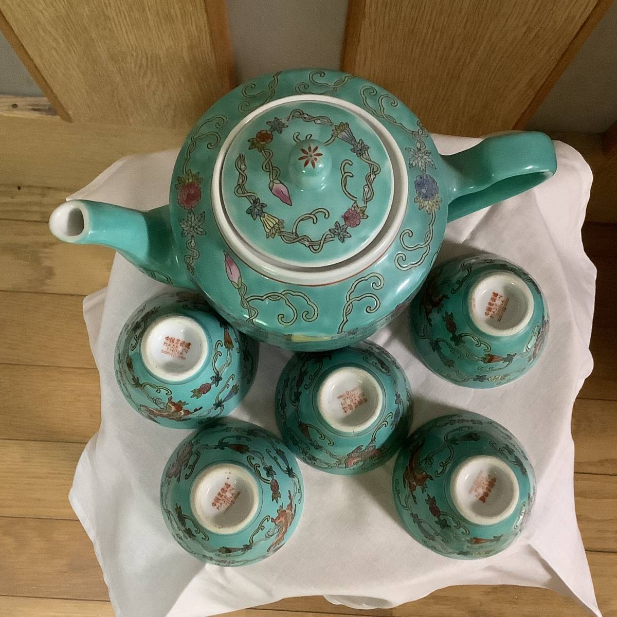 中国茶器 急須 湯呑み 皿 陶器製 未使用 セット デンコードー もとめ