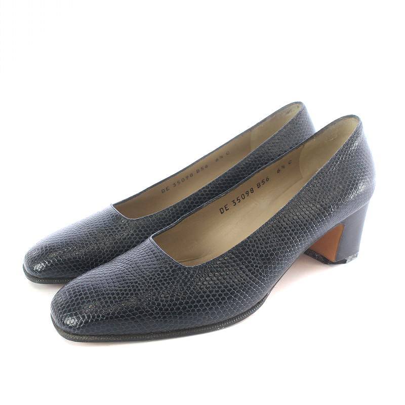 サルヴァトーレフェラガモ Salvatore Ferragamo パンプス シューズ スクエアトゥ チャンキーヒール 6.5 24cm 紺