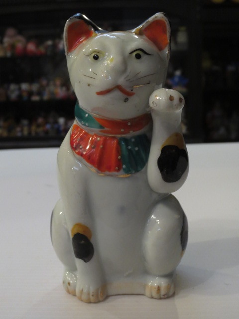 壽】骨董 招き猫 磁器人形 愛知県郷土玩具 民芸品 土人形 瀬戸焼 明治