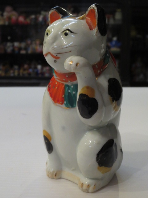 壽】骨董 招き猫 磁器人形 愛知県郷土玩具 民芸品 土人形 瀬戸焼 明治
